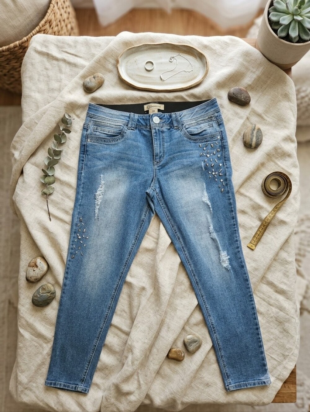 ​Democracy "Ab" Technology Distressed Embellished Skinny Jeans - Size 10